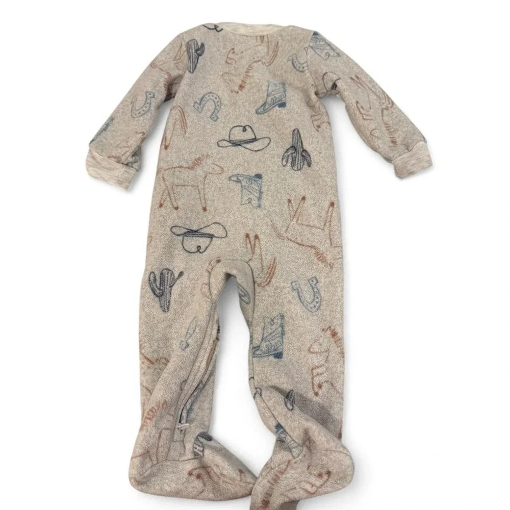 Carters Baby Boy Western Fleece Footed Sleeper 9M Gray Cowboy Print Pajamas